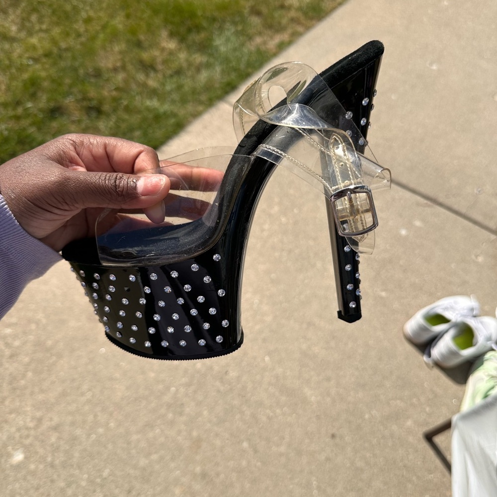 Black and Clear Studded Platform Heels